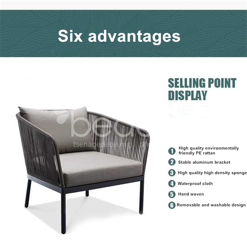 Xw 045 Outdoor Furniture Aluminum Alloy Feet Rope Weaving Teak Table Top Waterproof Material High Density Sponge Soft Cushion Patio Xw 045 Outdoor Furniture Aluminum, Weaving Material For Outdoor Furniture